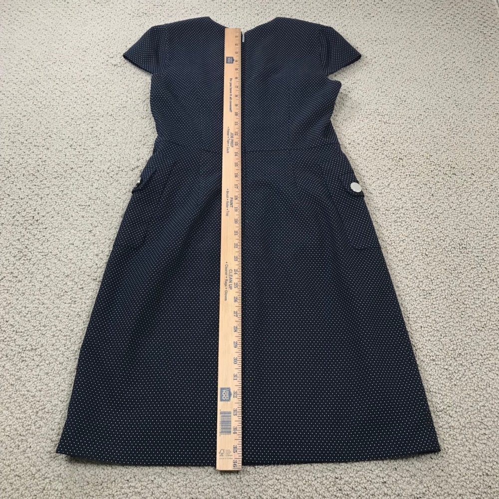 Karl Lagerfeld Paris Navy Polka Dot Cap Sleeve Sheath Dress Size 4 Button Pocket - Picture 6 of 8